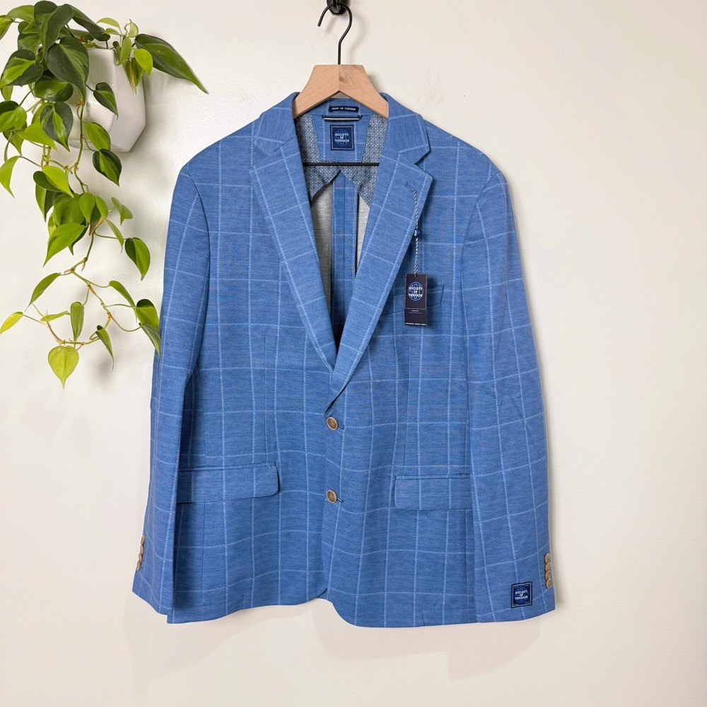 Society of Threads Mens 42R Knit Windowpane Suit Jacket Blue SOV6STJ102-400 NEW